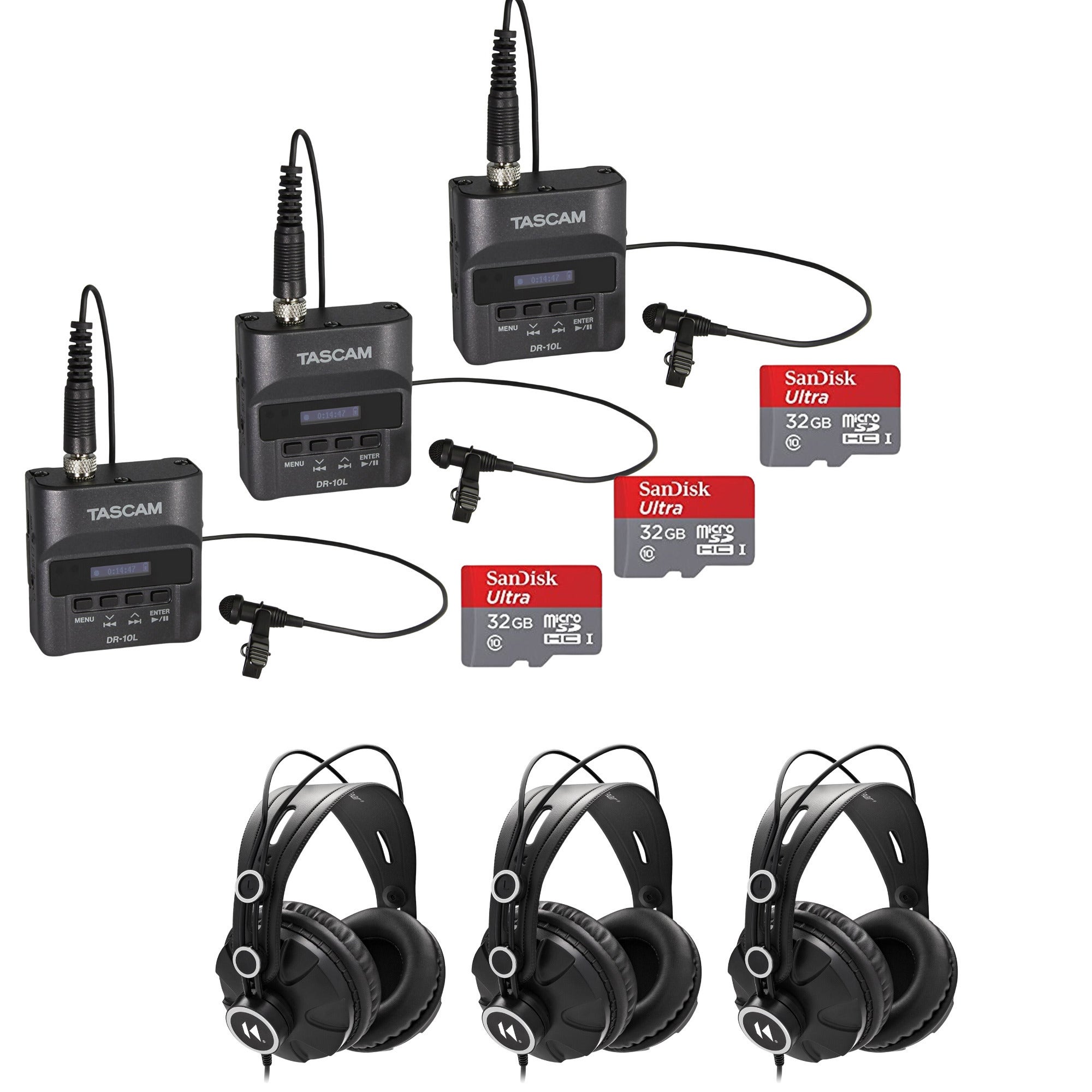 Tascam DR-10L Digital Recorder with Tascam Headphones and 32GB SD Card  (3-Pack) - ATASDR10LK3 | Focus Pro Audio